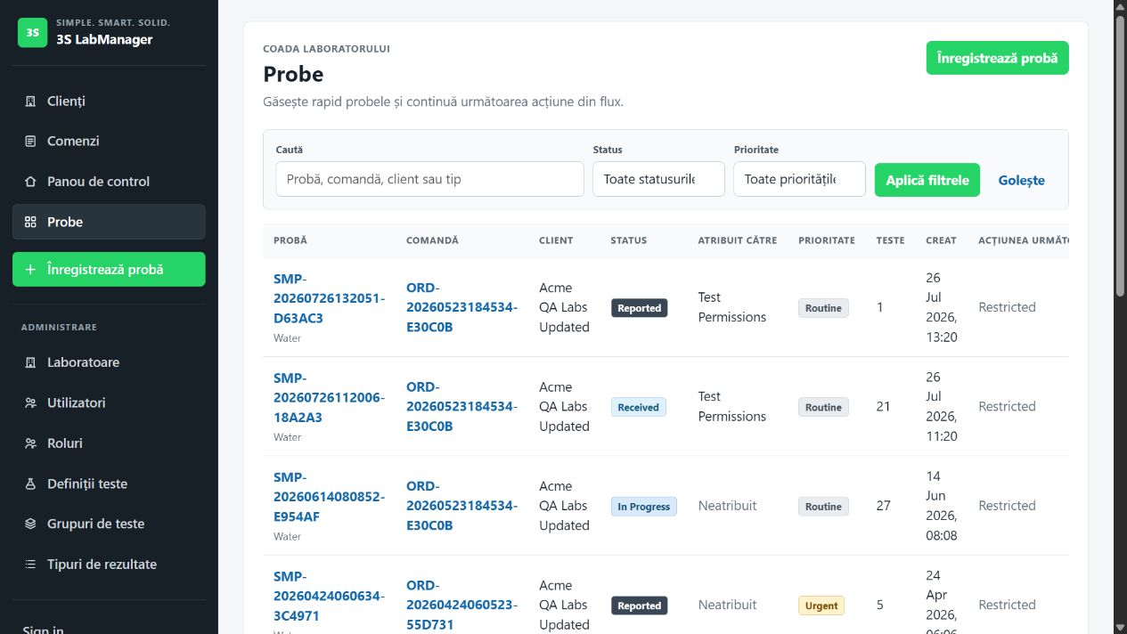 Lista probelor din 3S LabManager